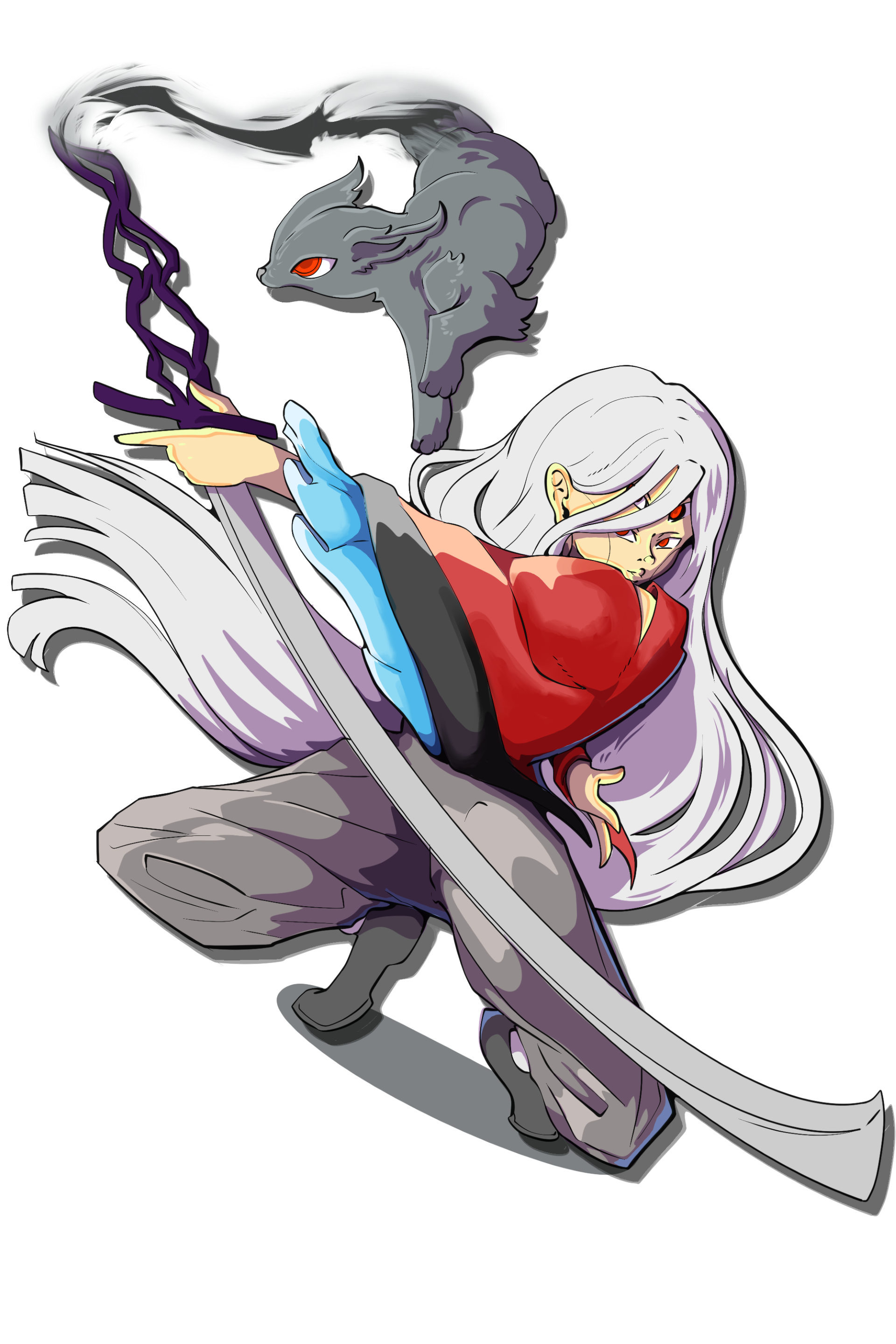 Kenji is a ninja who summons a cat with his smoke powers.