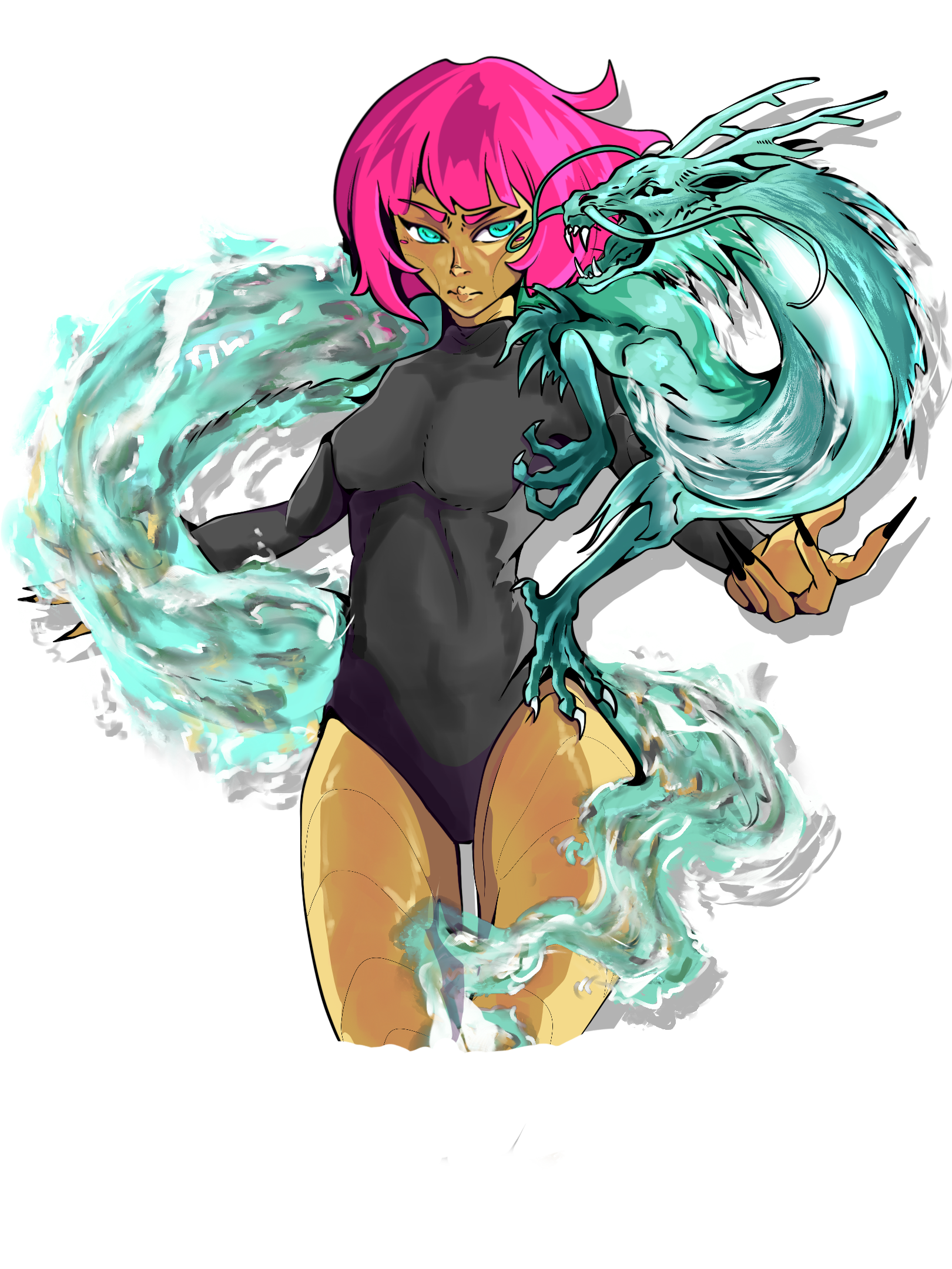 Merulina, a water user, with a dragon by her side.