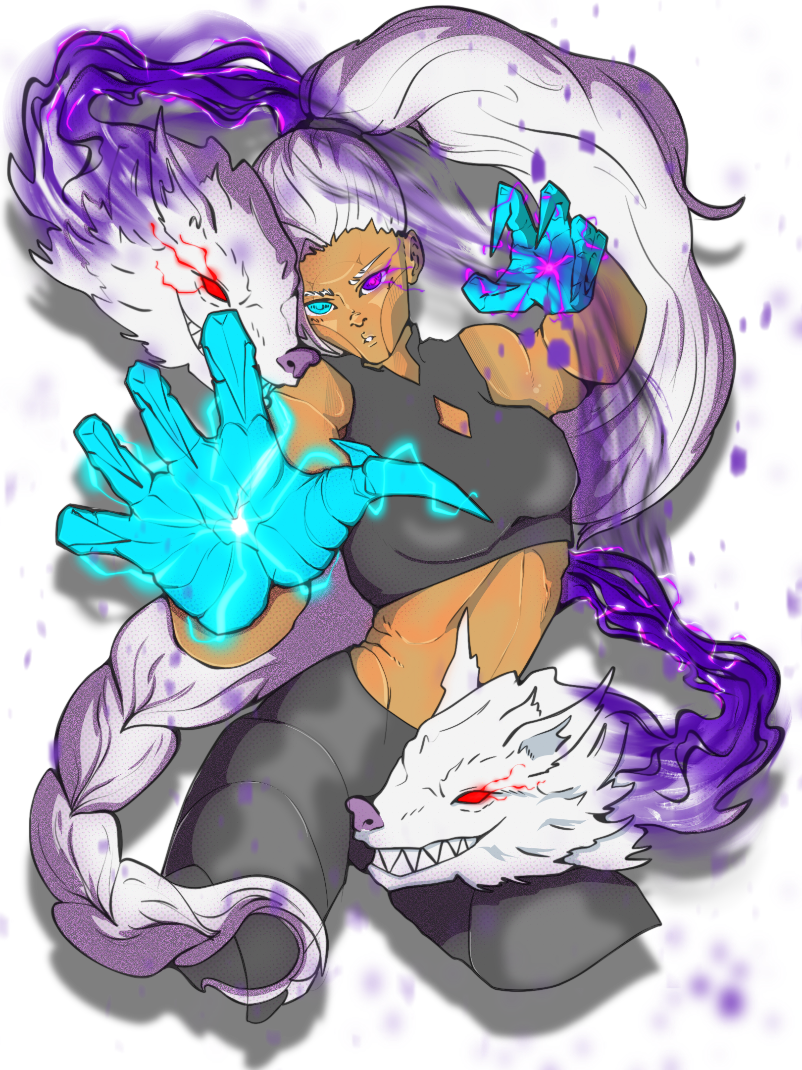 Vespera is a shadow and ice elements user, she summons wolfs to fight along her side